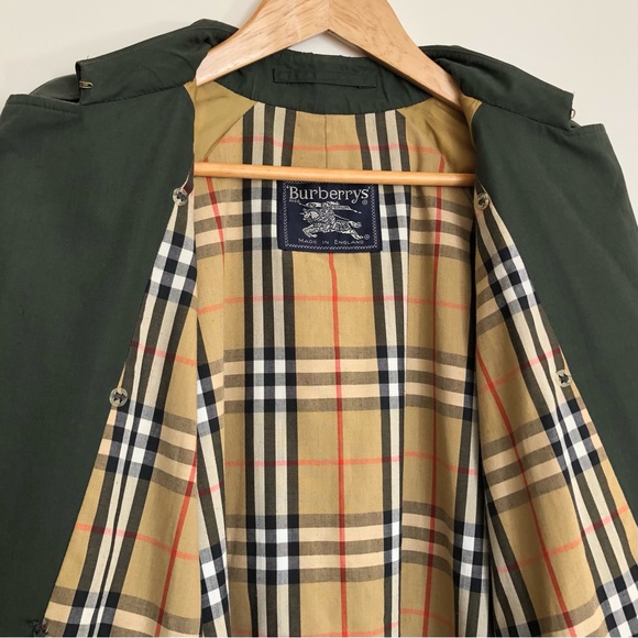 BURBERRYS Vintage 80s Trench Coat Mac Women's UK 10 Long Green Nova Check Belt - Picture 13 of 16